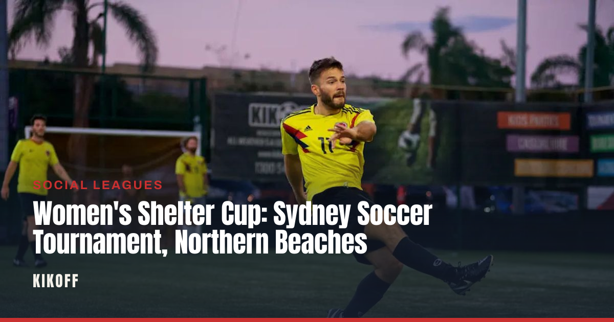 Players in a mixed five-a-side team lining up on a floodlit synthetic pitch at Northern Beaches for a one-day tournament