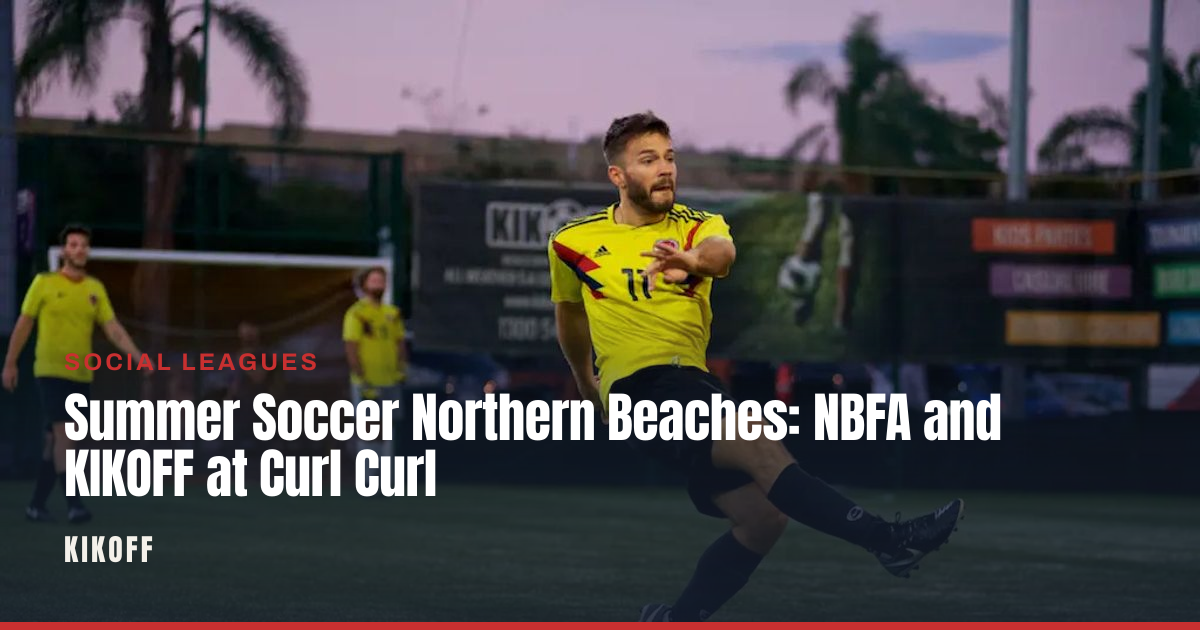 Players competing on a floodlit synthetic pitch at Harbord Bowling Club during a Northern Beaches summer soccer game